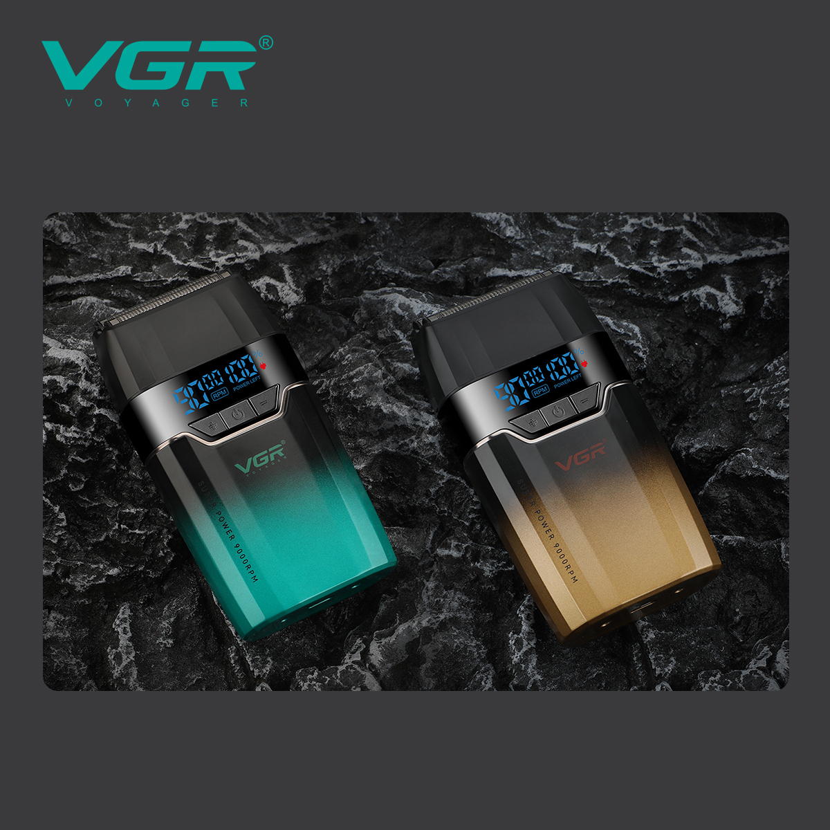 ماكينة تنعيم VGR V-308 الاحترافية للرجال - 2 في 1 جافة ورطبة، شفرات تيتانيوم مزدوجة، محرك 9000 RPM، مقاومة للماء IPX7، شاشة LED