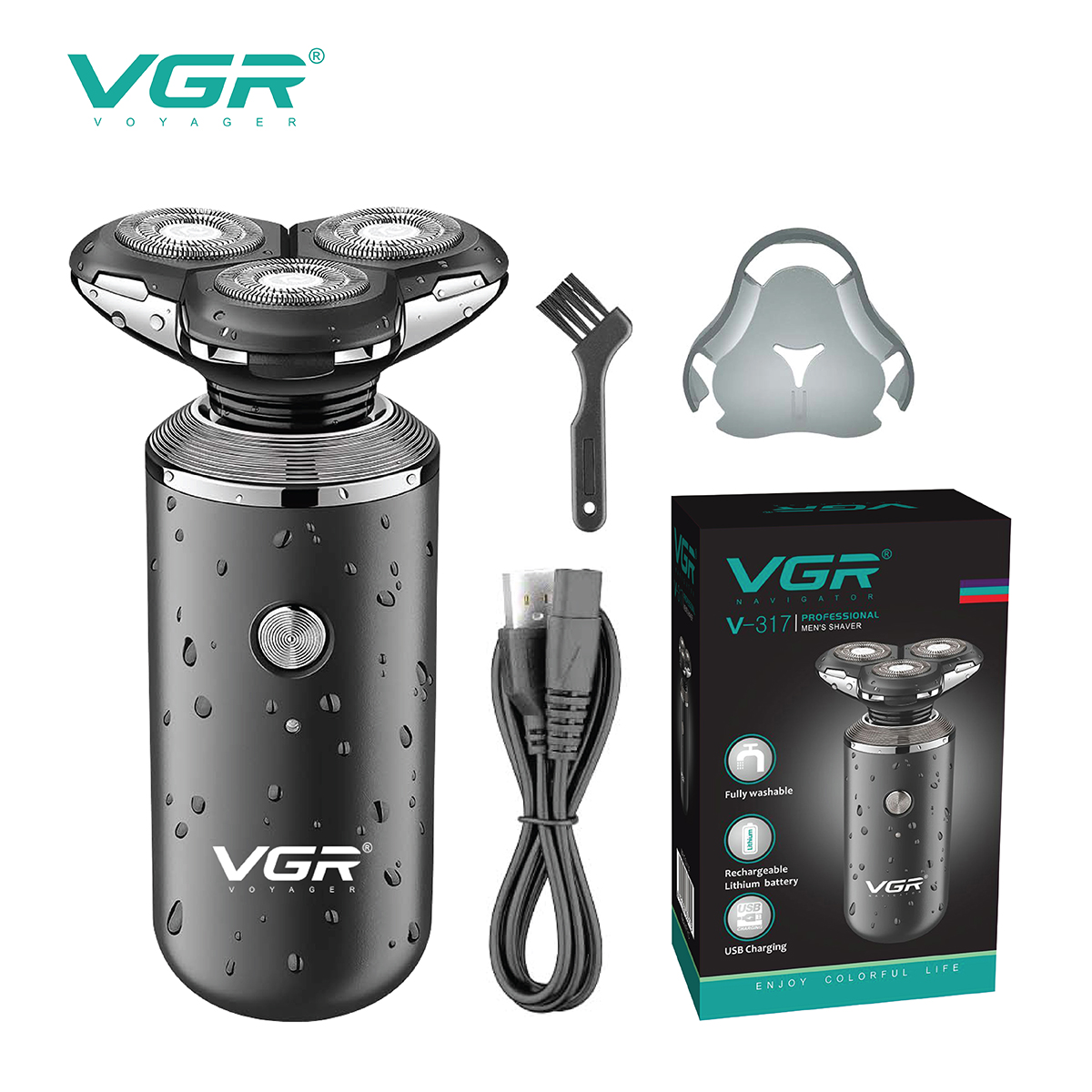 VGR V-317 Cordless Beard Hair Clipper - 360 Degree Rotating 3D Head, Wet and Dry Cutting, IPX6 Waterproof, USB Charging