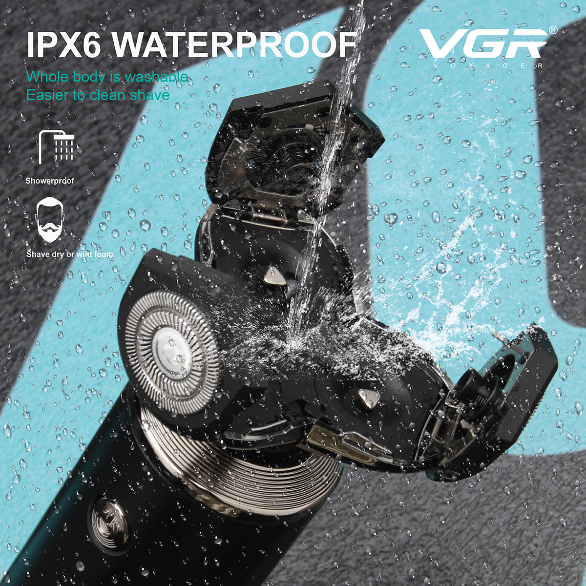 ماكينة حلاقة VGR V-317 اللاسلكية للذقن - رأس دوار ثلاثي الأبعاد، حلاقة رطبة وجافة، مقاومة للماء IPX6، شحن USB