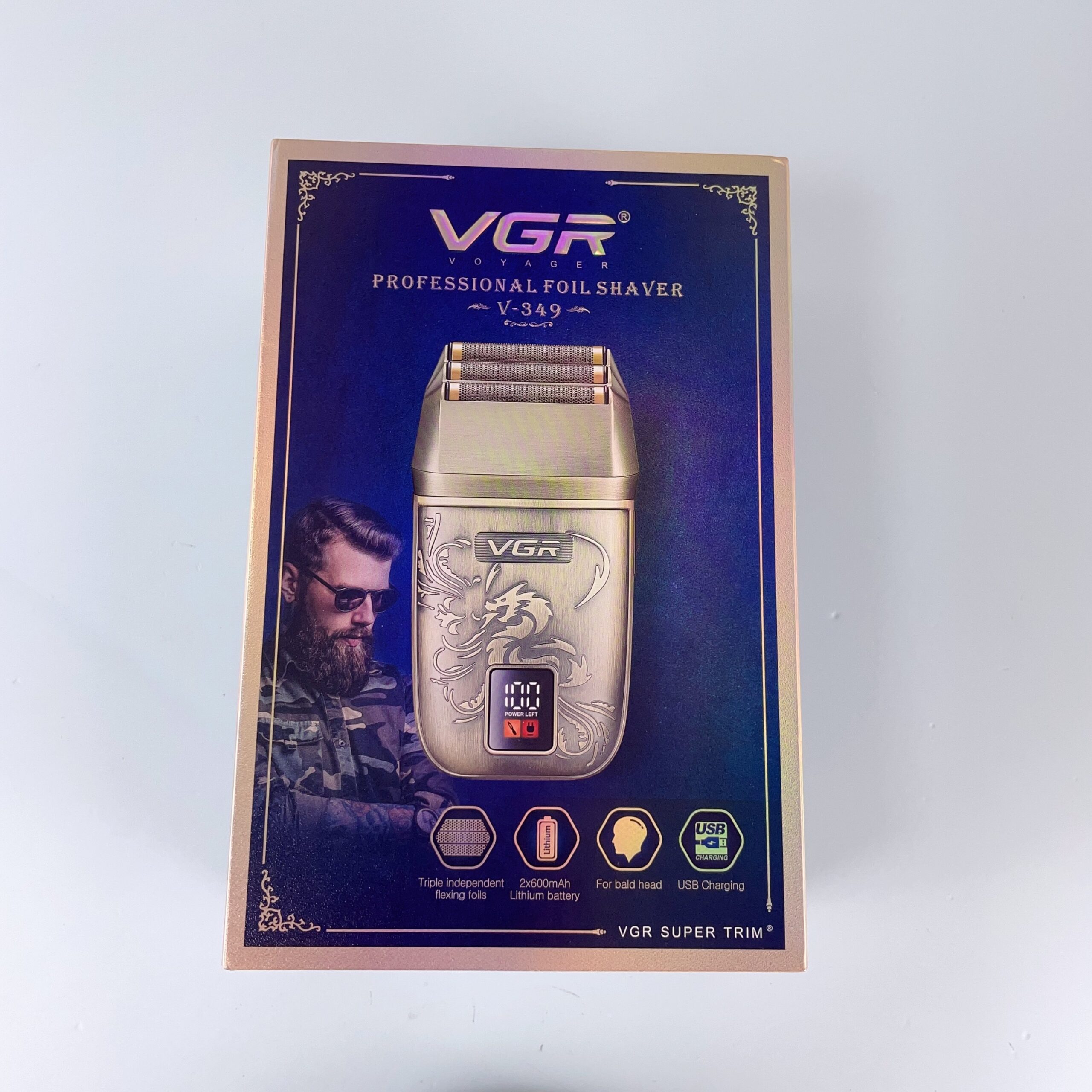 VGR V-349 Gold Hair Clipper for Men - Cordless with Triple Titanium Foil Cutting Technology, LED Display, Comfortable Design