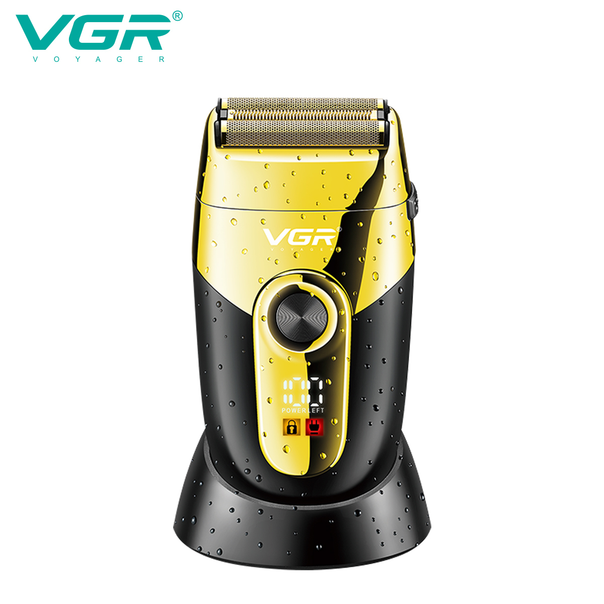 ماكينة حلاقة VGR V-383 الرجالية - احترافية، شفرة ستانلس 0.02 مم، 3 سرعات، مقاومة للماء IPX4، شاشة LED
