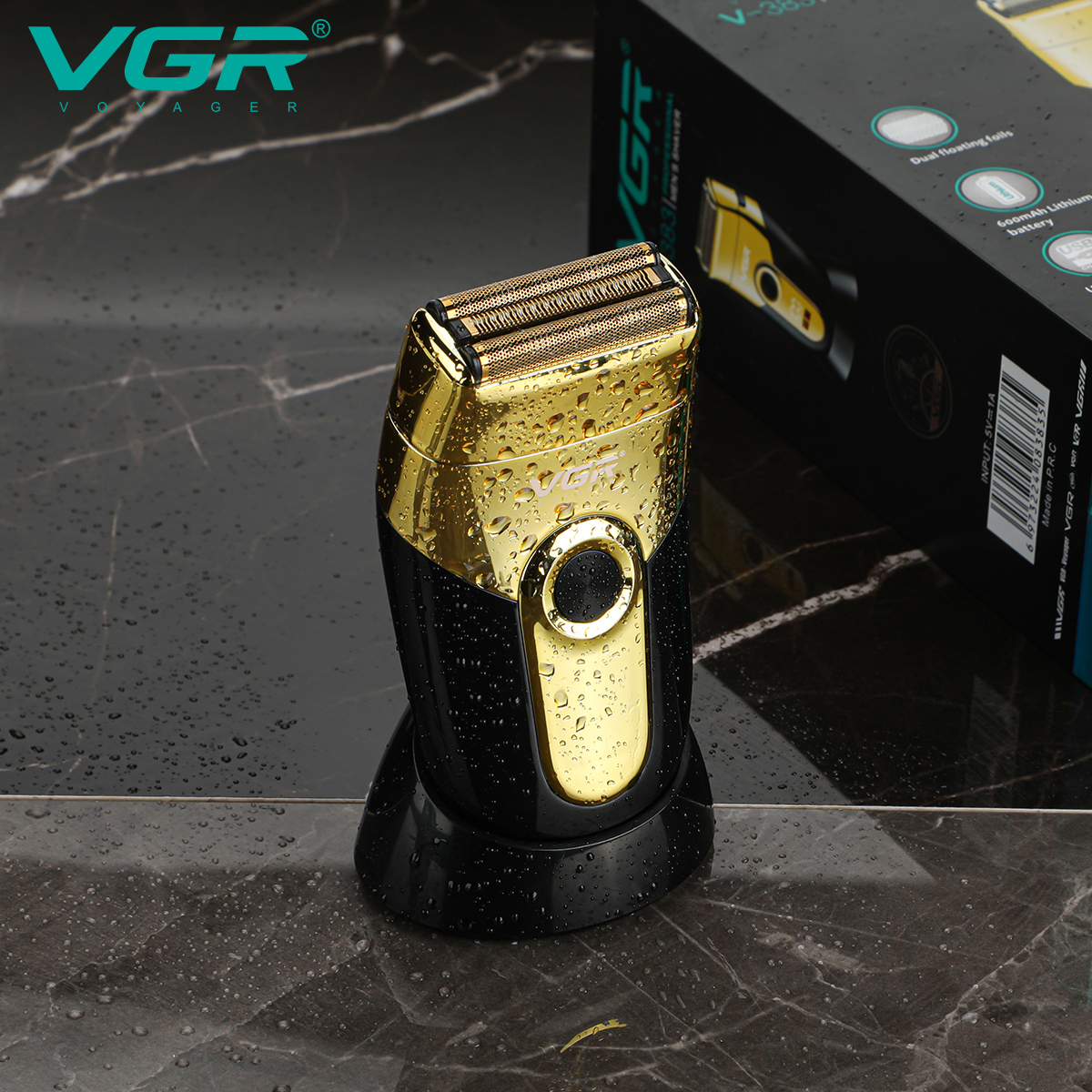 ماكينة حلاقة VGR V-383 الرجالية - احترافية، شفرة ستانلس 0.02 مم، 3 سرعات، مقاومة للماء IPX4، شاشة LED