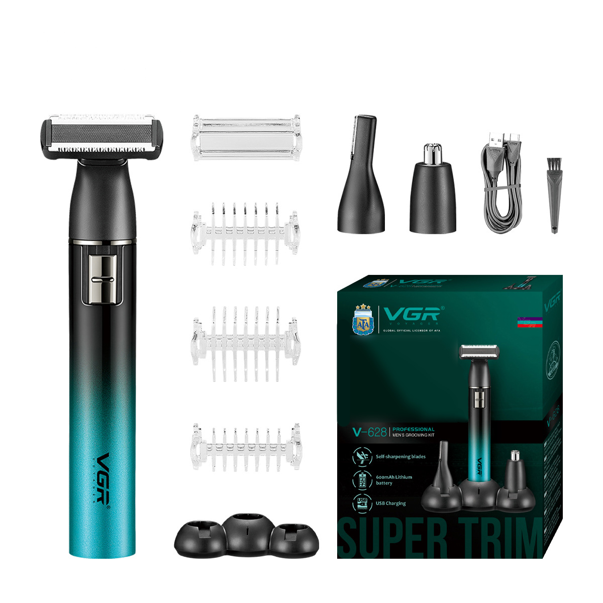 VGR V-628 Hair Cutting and Integrated Care Set - 3-in-1 for Body, Ear, Nose and Bikini Area, Smart LCD Display, USB Charging