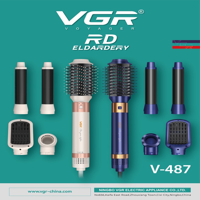 جهاز تصفيف شعر VGR-487 المتكامل - 5 في 1 لتجفيف، فرد، تجعيد، وتمويج الشعر بتقنية الأيونات السالبة، تسخين سريع، تحكم في الحرارة