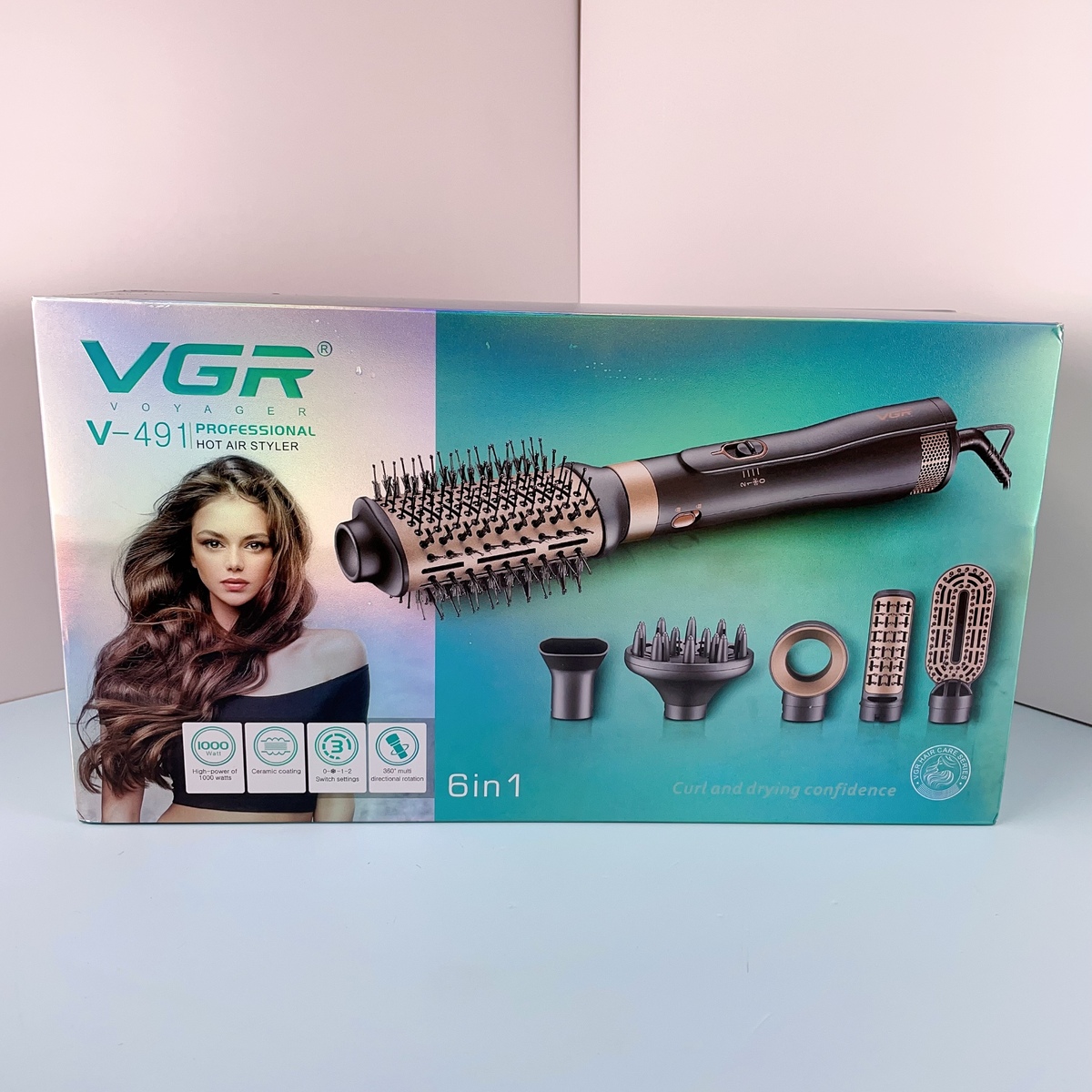 مصفف شعر VGR V-491 الاحترافي - جهاز تصفيف 6 في 1 بالهواء الساخن وتقنية الأيونات، مع 6 ملحقات لكل أنواع الشعر