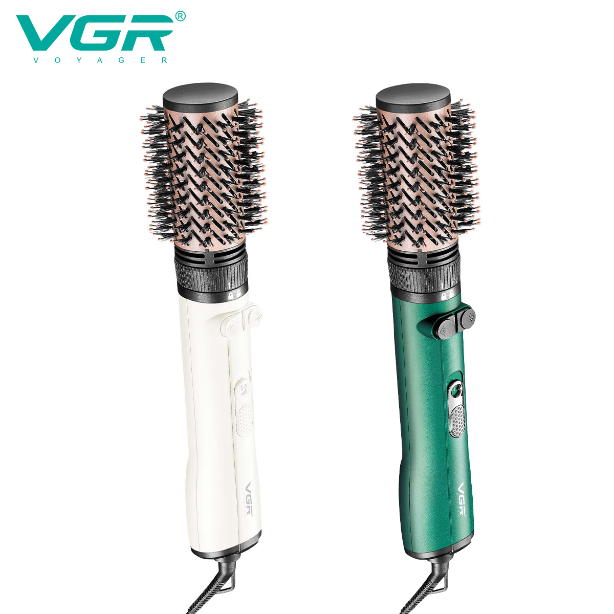 فرشاة مجفف شعر VGR V-498 الأيونية - 3 في 1 لتجفيف وتمليس وتجعيد الشعر، بطلاء سيراميك وسلك دوار 360 درجة، للرجال والنساء