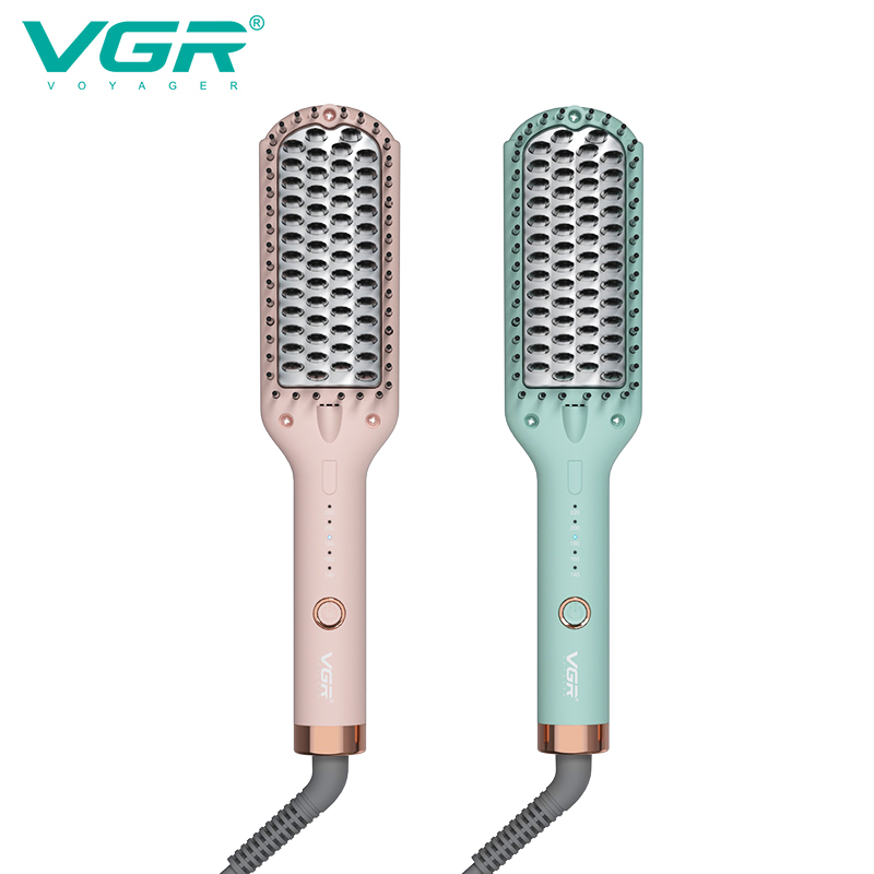 VGR-592 Ionic Ceramic Hair Straightening Brush - 5 Heat Levels, Burn-Proof Protection for Kids and Adults, Auto-Shutoff, 1.8 Meter Rotating Cable