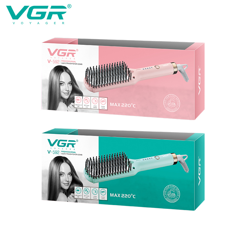 فرشاة فرد شعر سيراميك VGR-592 الأيونية - 5 مستويات حرارة، حماية مضادة للحروق للأطفال والكبار، إيقاف تلقائي، كابل دوار 1.8 متر