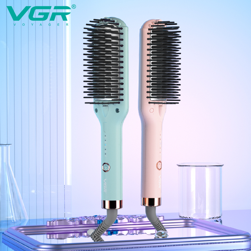 فرشاة فرد شعر سيراميك VGR-592 الأيونية - 5 مستويات حرارة، حماية مضادة للحروق للأطفال والكبار، إيقاف تلقائي، كابل دوار 1.8 متر