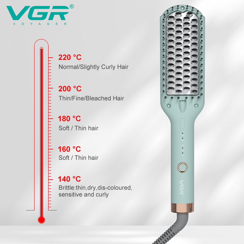 فرشاة فرد شعر سيراميك VGR-592 الأيونية - 5 مستويات حرارة، حماية مضادة للحروق للأطفال والكبار، إيقاف تلقائي، كابل دوار 1.8 متر