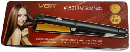 VGR V-501 Professional Hair Straightening Iron - Ceramic, Ultra-Fast Heating 1080°F, Digital Heat Control, Elegant Design with Leather Pouch