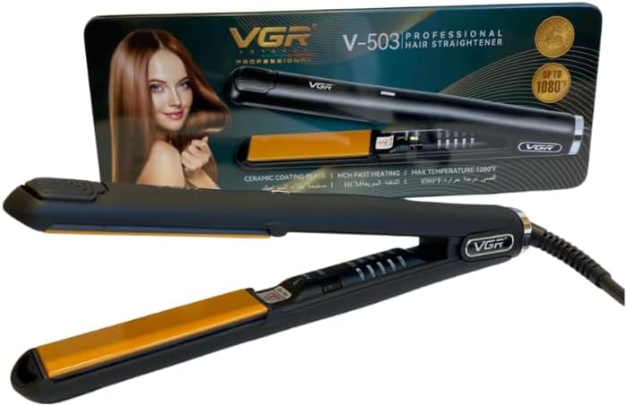 مكواة فرد شعر VGR V-501 الاحترافية - سيراميك، تسخين فائق 1080°F، تحكم حراري رقمي، تصميم أنيق مع حقيبة جلدية فاخرة