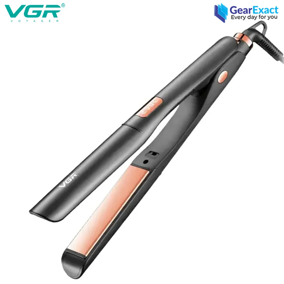 مكواة فرد الشعر VGR V-507 الاحترافية - بألواح سيراميك عريضة 38 مم، تسخين فوري 250°م، شاشة ديجيتال، جهد عالمي، تصميم أنيق للسفر والاستخدام اليومي، لون أسود/فضي