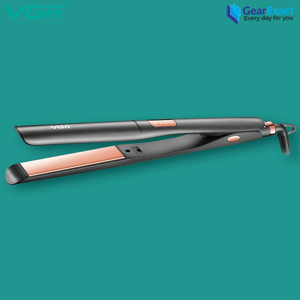 مكواة فرد الشعر VGR V-507 الاحترافية - بألواح سيراميك عريضة 38 مم، تسخين فوري 250°م، شاشة ديجيتال، جهد عالمي، تصميم أنيق للسفر والاستخدام اليومي، لون أسود/فضي