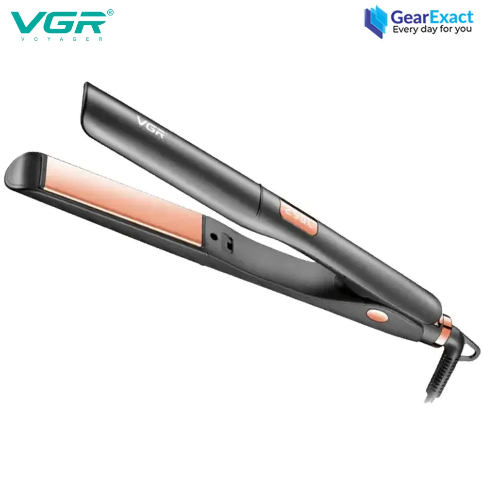 مكواة فرد الشعر VGR V-507 الاحترافية - بألواح سيراميك عريضة 38 مم، تسخين فوري 250°م، شاشة ديجيتال، جهد عالمي، تصميم أنيق للسفر والاستخدام اليومي، لون أسود/فضي