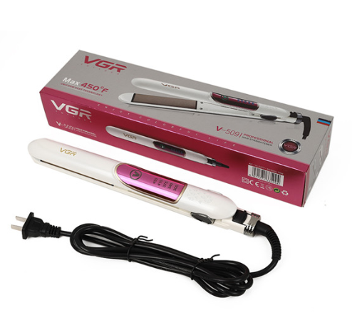 مكواة فرد شعر VGR V-509 الاحترافية - سيراميك، تسخين سريع 450°F، درجات حرارة متعددة، سلك دوار 360°، تصميم خفيف وأنيق