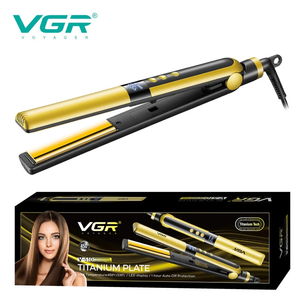 مكواة فرد شعر VGR V-510 الاحترافية للشعر الجاف - تصميم مريح لزيادة اللمعان والكثافة والتصفيف اليومي