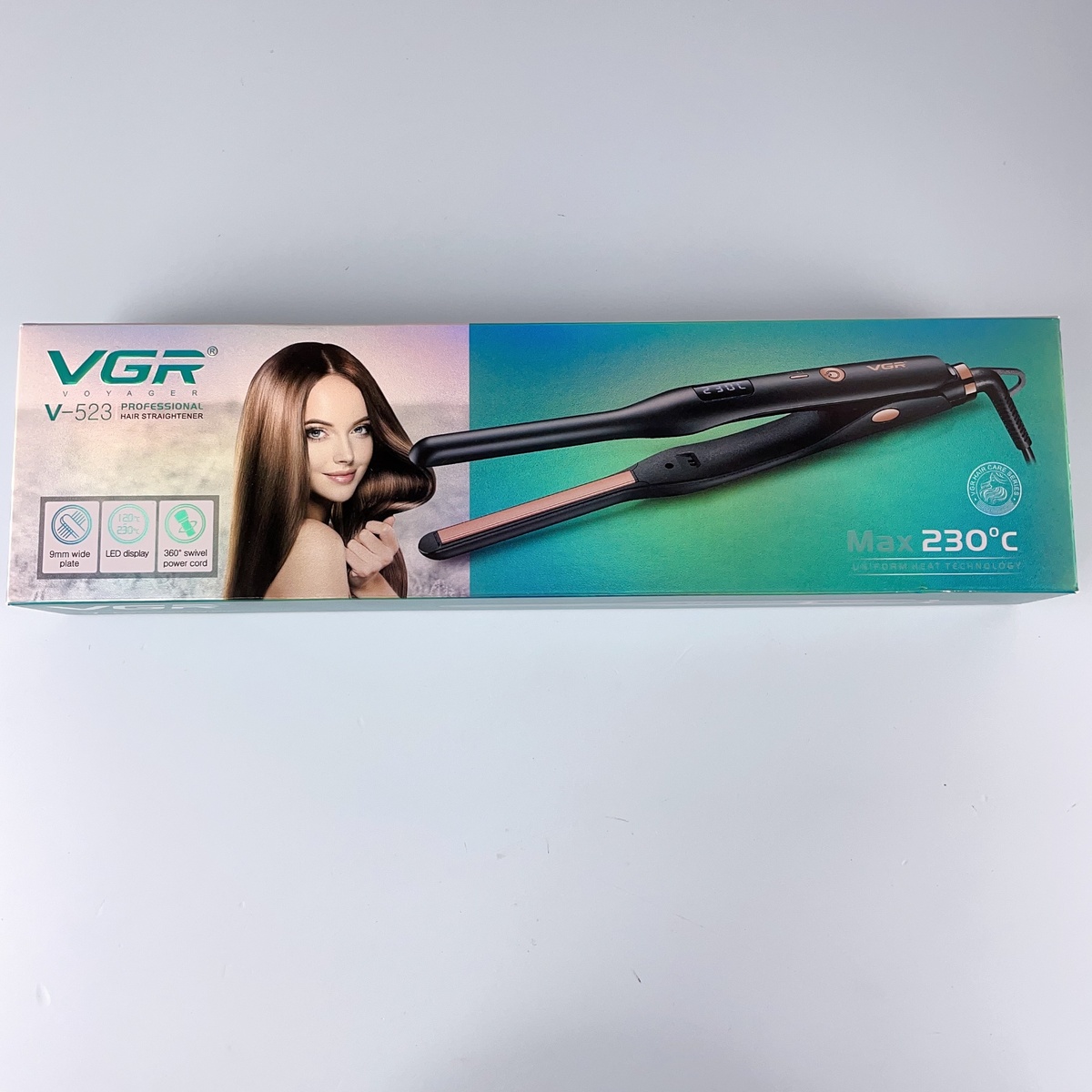 VGR V-523 Original Professional Hair Straightener - with Ceramic Plates, LCD Display for Precise Control, Universal Voltage 110-240V, Instant Heating with PTC Technology