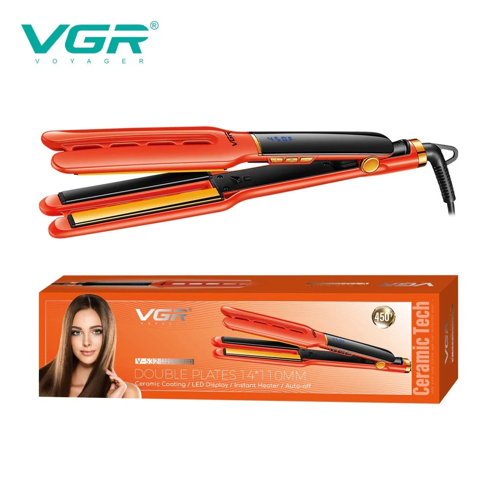 مكواة فرد الشعر VGR V-532 الاحترافية - بتقنية السيراميك مزدوجة الطبقات، حرارة تصل لـ 450°F، لتصفيف مثالي ولمعان صحي