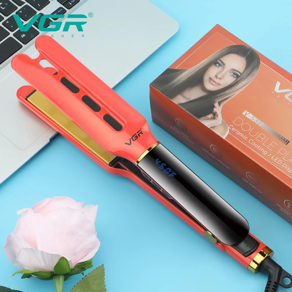 مكواة فرد الشعر VGR V-532 الاحترافية - بتقنية السيراميك مزدوجة الطبقات، حرارة تصل لـ 450°F، لتصفيف مثالي ولمعان صحي