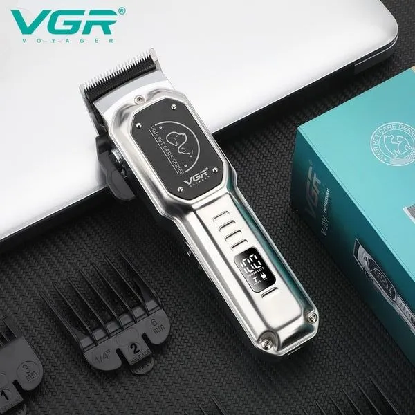 VGR V-201 Professional Pet Grooming Clipper - Ceramic and Stainless Steel Blades, Powerful Motor, 200-Minute Battery Life, and Smart LED Screen