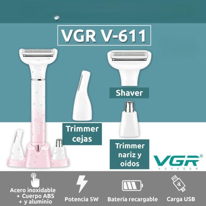 VGR Professional Women's Body Hair Removal Clipper V-611 3-in-1 - Easy and Smooth Hair Removal for Legs, Armpits, and Sensitive Areas, with Wireless Design