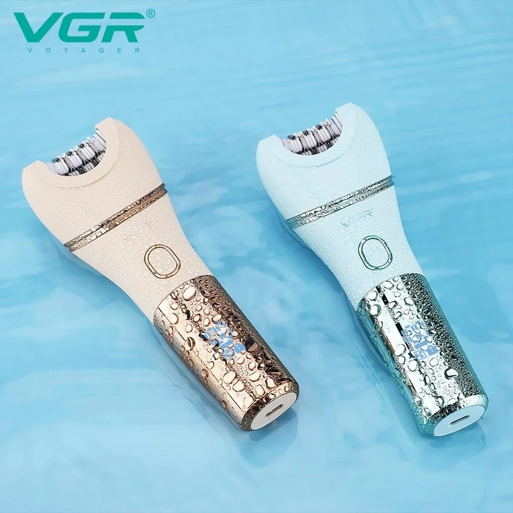 VGR V-753 Professional 5-in-1 Women's Hair Removal Device - IPX7 Waterproof, Multiple Heads (Face, Body, Cleaning, Massage, Callus Removal), LED Display, Two Speeds
