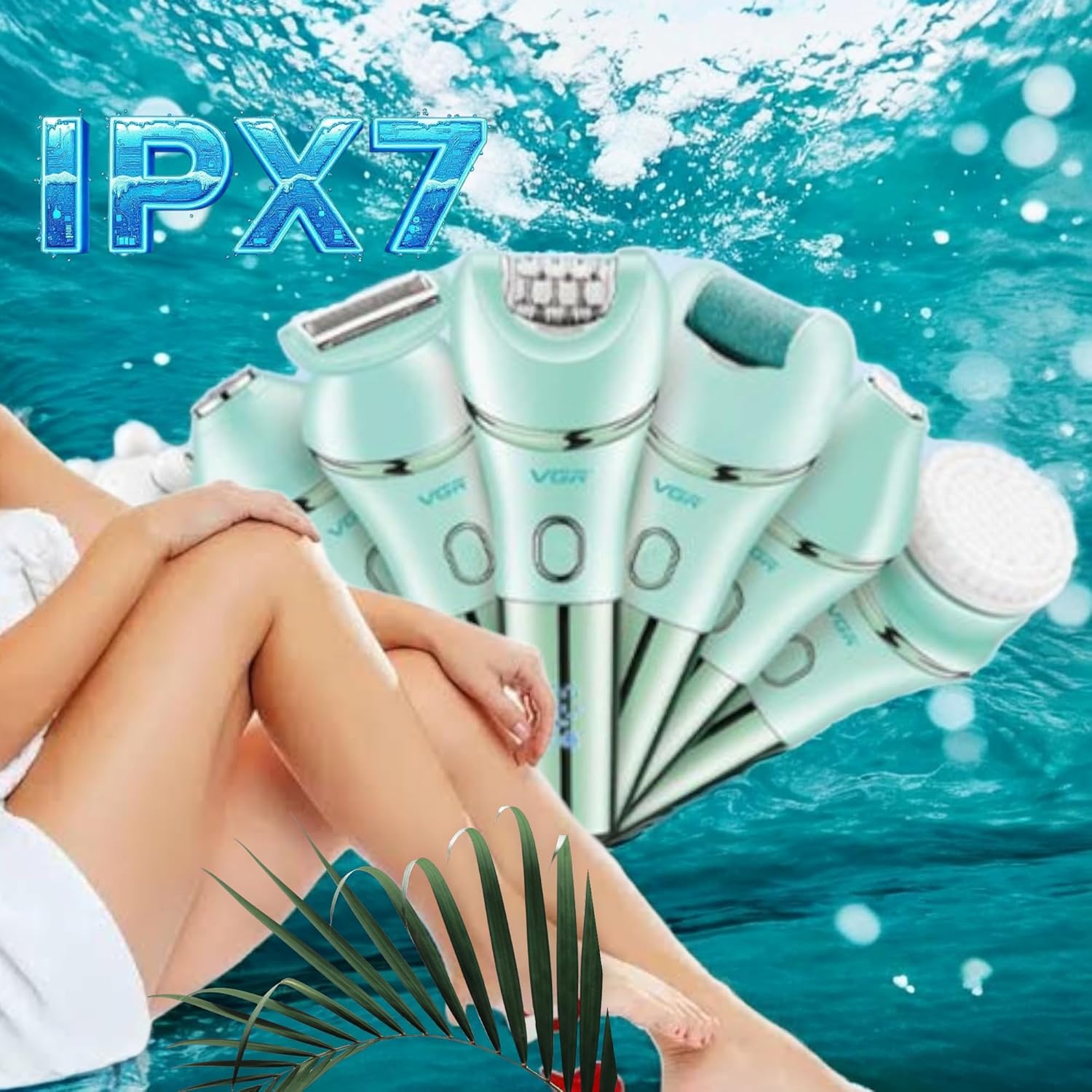 جهاز إزالة شعر نسائي VGR V-756 متعدد الاستخدامات 7 في 1 الاحترافي - مقاوم للماء IPX7، بطارية ليثيوم 90 دقيقة، شحن سريع، تصميم مدمج للسفر