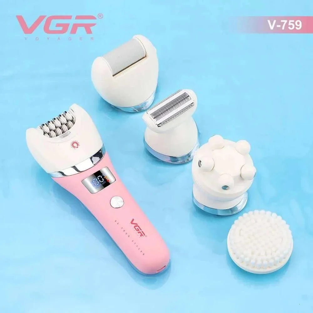 جهاز إزالة شعر VGR V-759 النسائي 5 في 1 الاحترافي - مقاوم للماء IPX7، نظام 30 ملقطًا، ضوء LED، سرعتان، بطارية 180 دقيقة، شحن USB