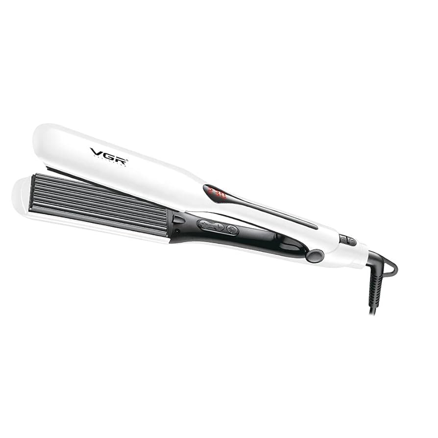 مكواة تمويج وتكثيف الشعر الاحترافية VGR V-557 - سيراميك، 7 أسنان، شاشة LED، أبيض