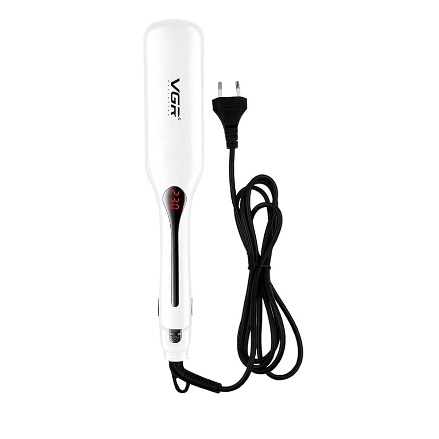 مكواة تمويج وتكثيف الشعر الاحترافية VGR V-557 - سيراميك، 7 أسنان، شاشة LED، أبيض
