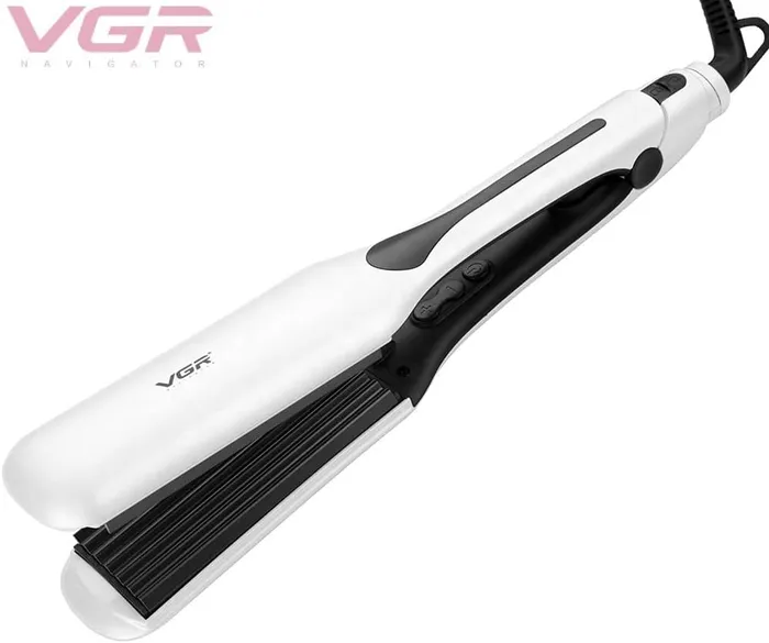 مكواة تمويج وتكثيف الشعر الاحترافية VGR V-557 - سيراميك، 7 أسنان، شاشة LED، أبيض