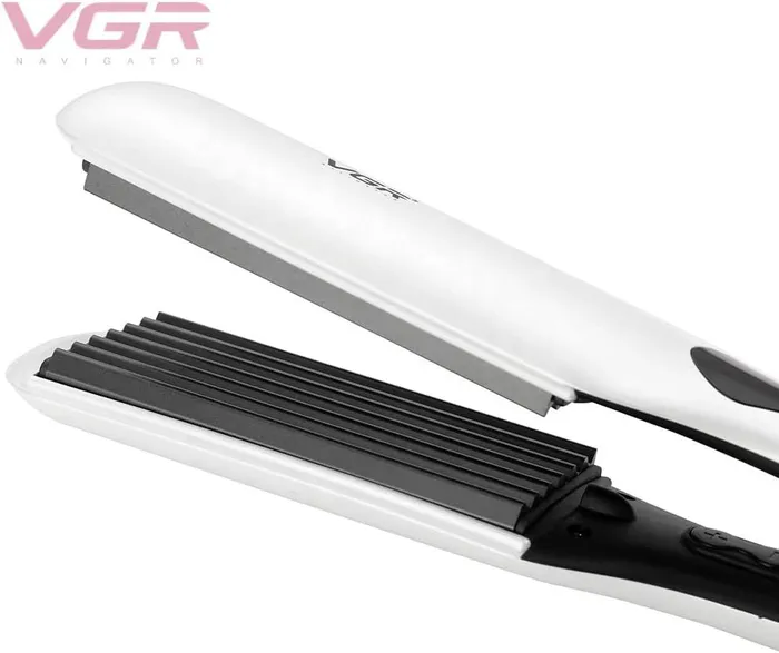 مكواة تمويج وتكثيف الشعر الاحترافية VGR V-557 - سيراميك، 7 أسنان، شاشة LED، أبيض