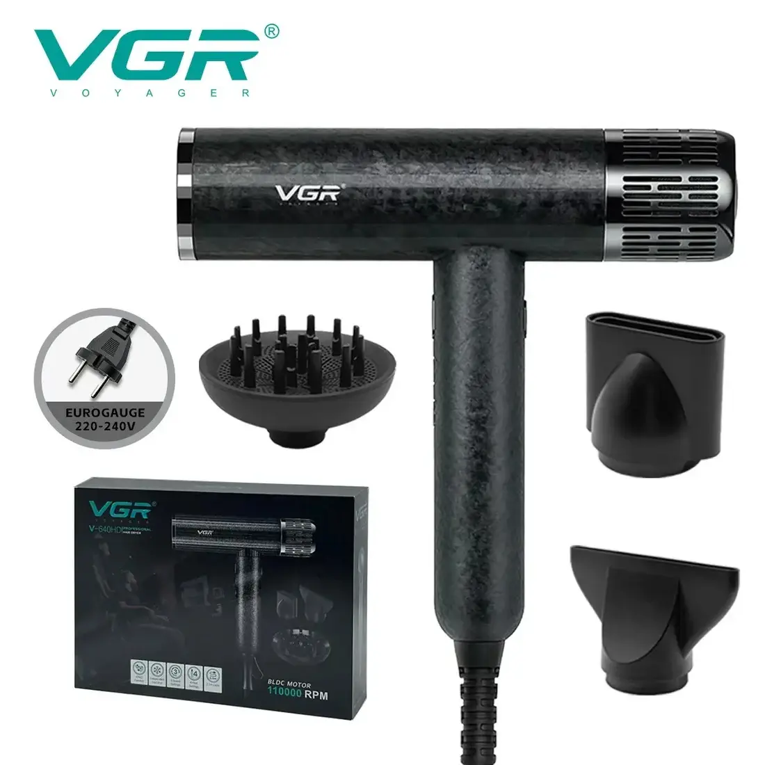 VGR Professional Hair Dryer Brushless Motor 110000 RPM V-640HD — image 2