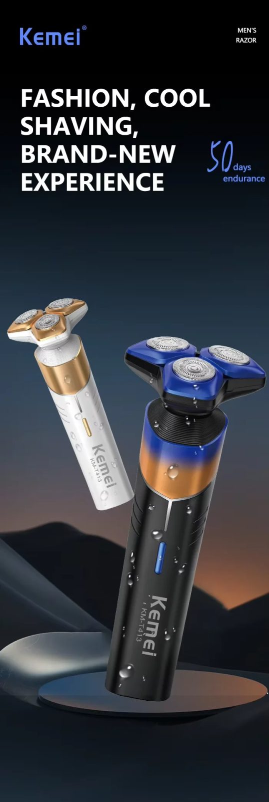 Kemei KM-T413 rotary hair clipper with IPX7 water resistance — image 3