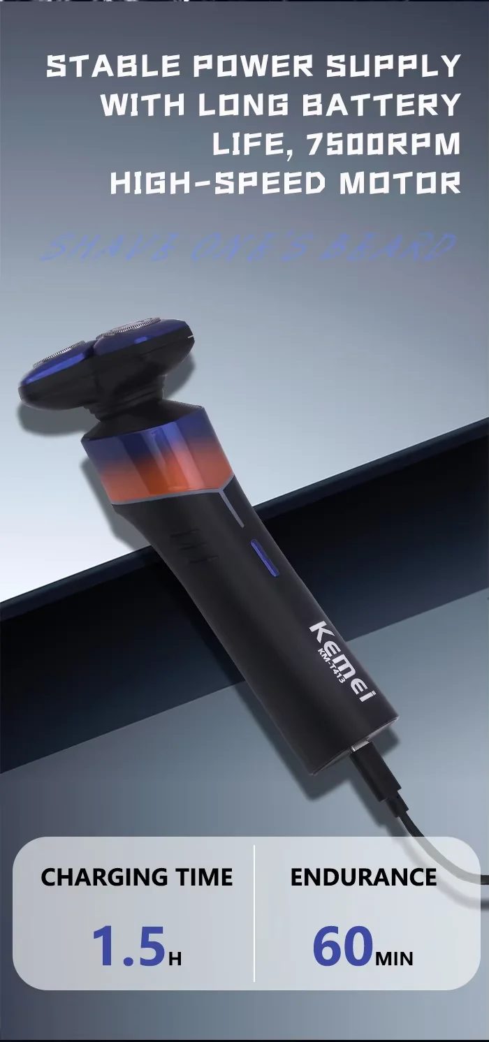 Kemei KM-T413 rotary hair clipper with IPX7 water resistance — image 2