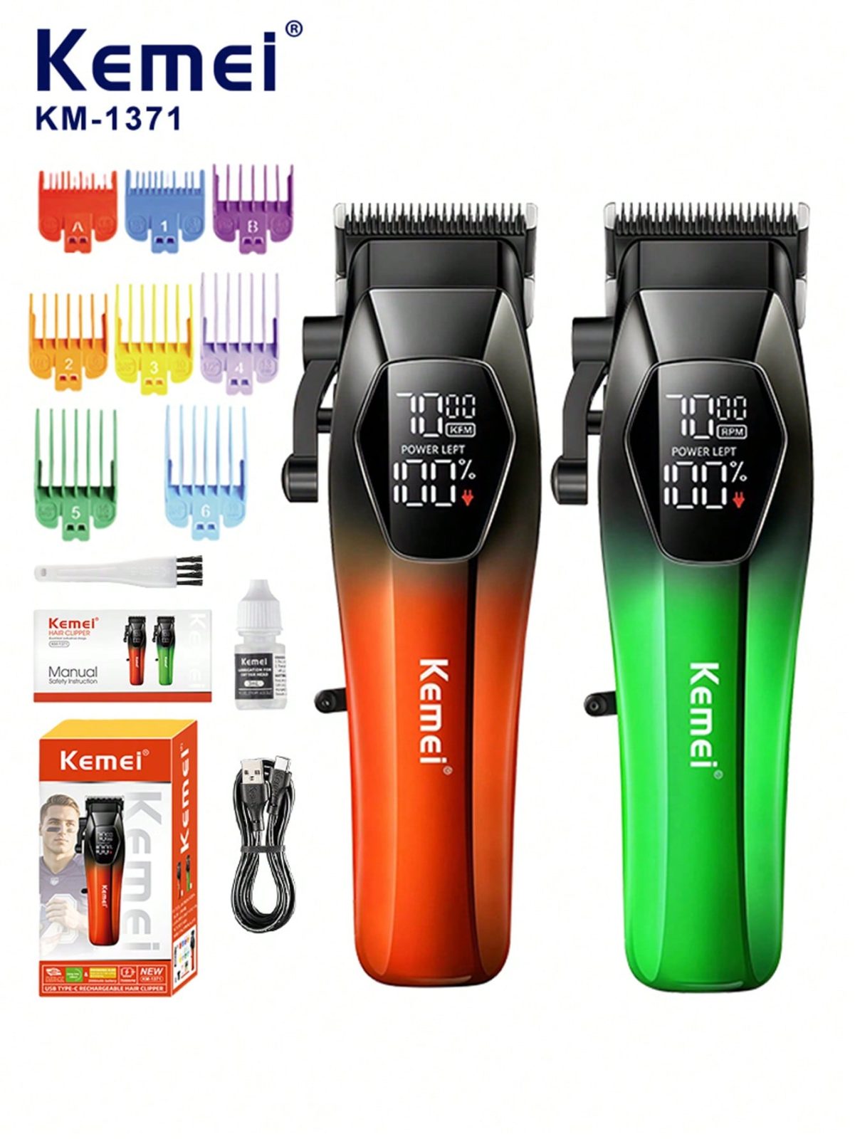 Kemei KM-1371 hair and beard hair clipper with LCD screen — image 1
