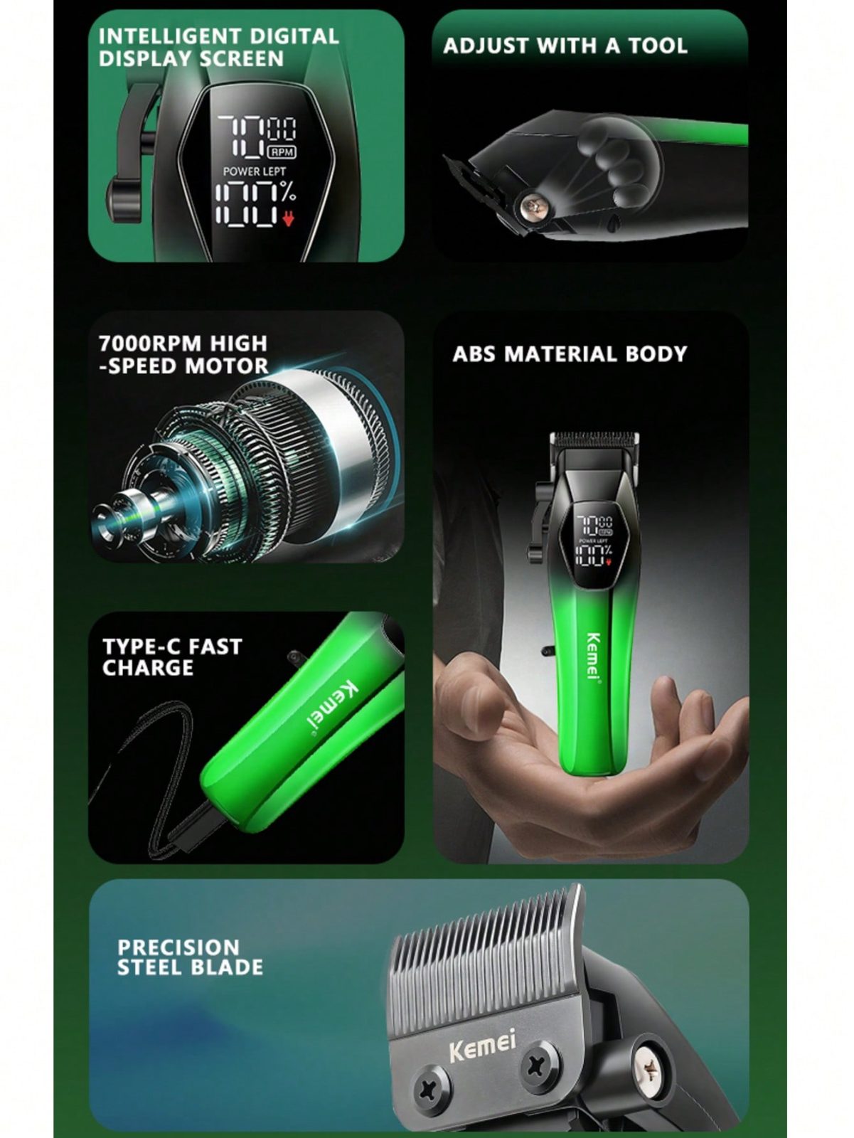 Kemei KM-1371 hair and beard hair clipper with LCD screen — image 3