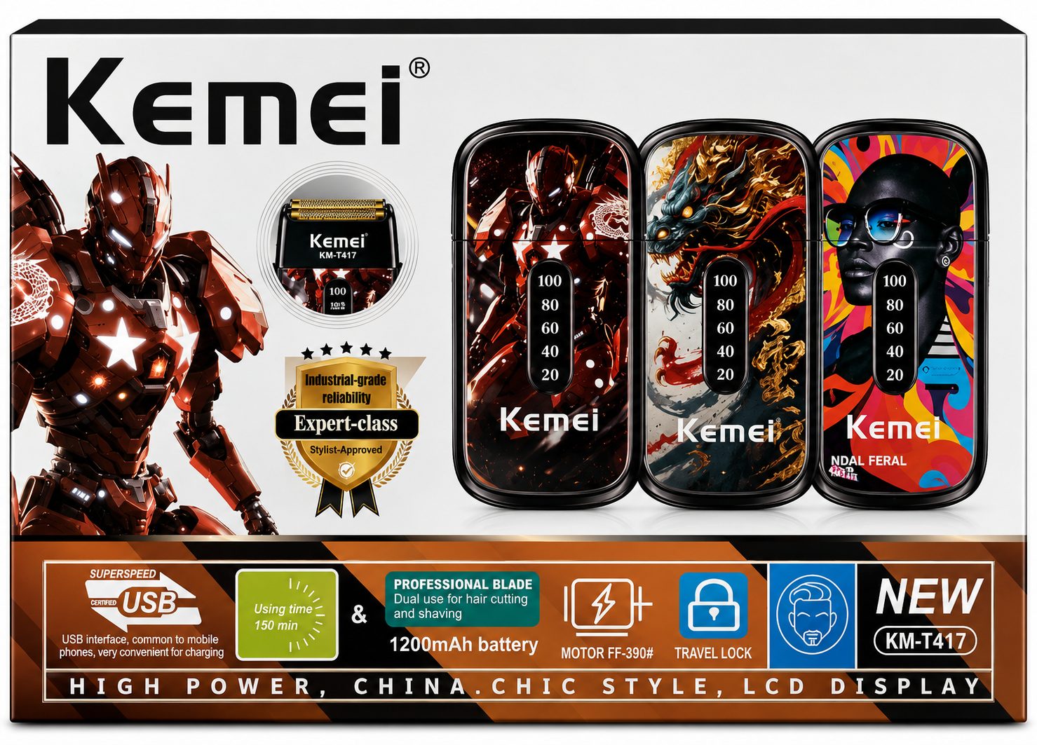 Kemei wireless hair clipper and trimmer powerful motor 8500 RPM KM-T417 — image 5