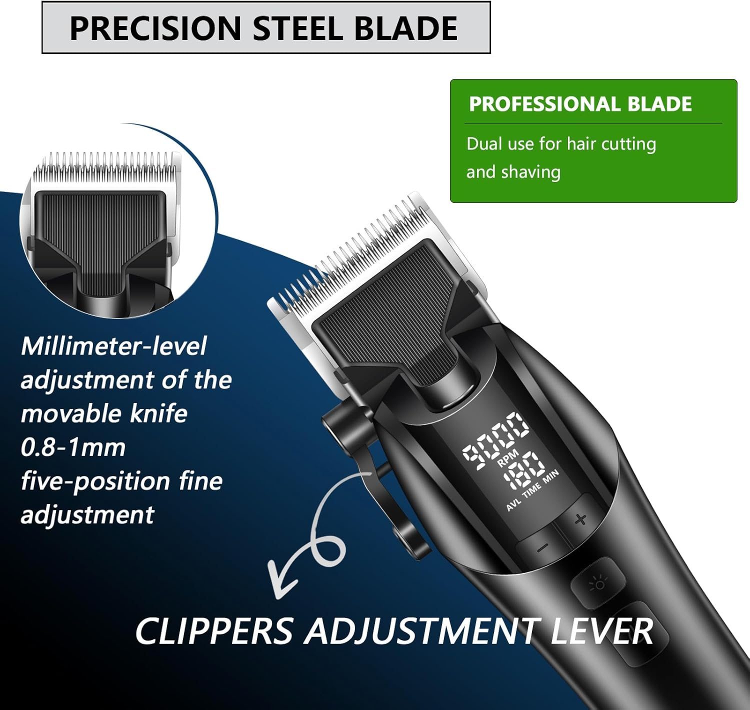 Kemei professional hair clipper with LED screen and 4600 mAh battery KM-1858 — image 2