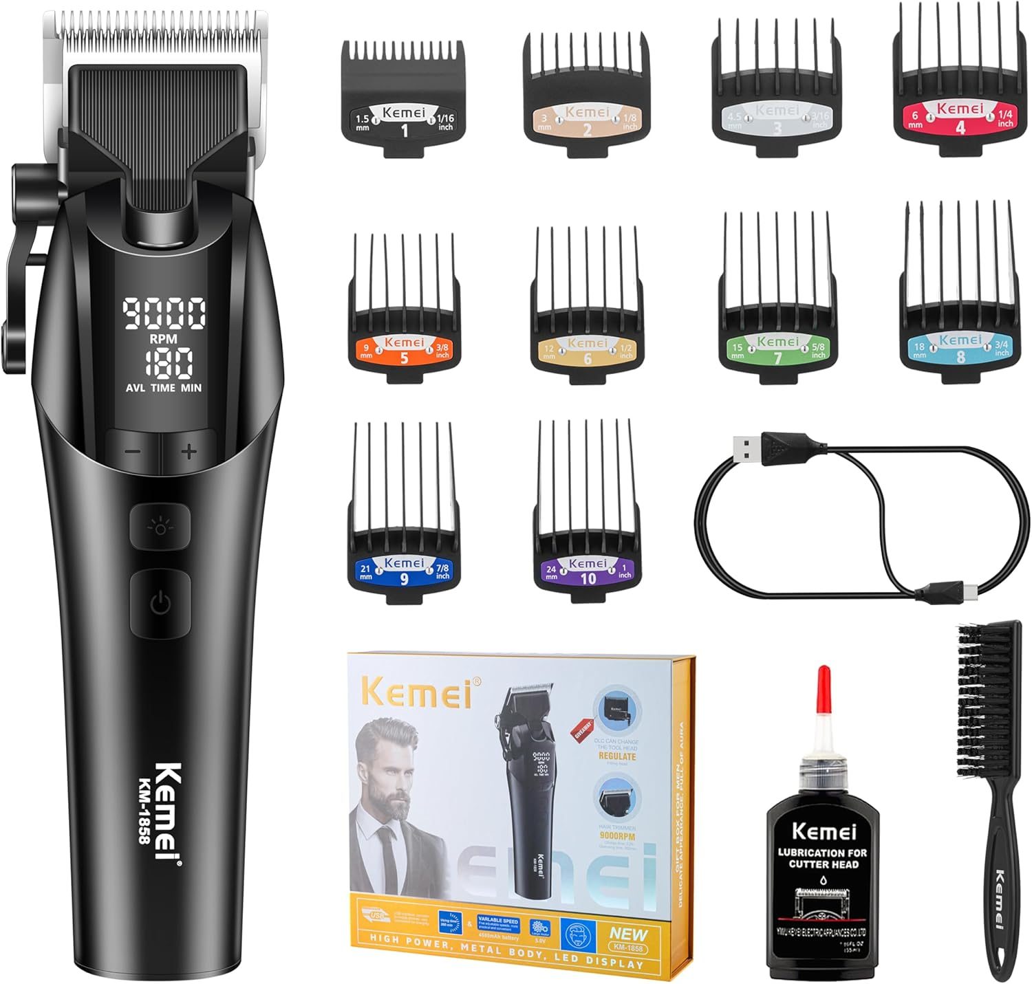 Kemei professional hair clipper with LED screen and 4600 mAh battery KM-1858 — image 1