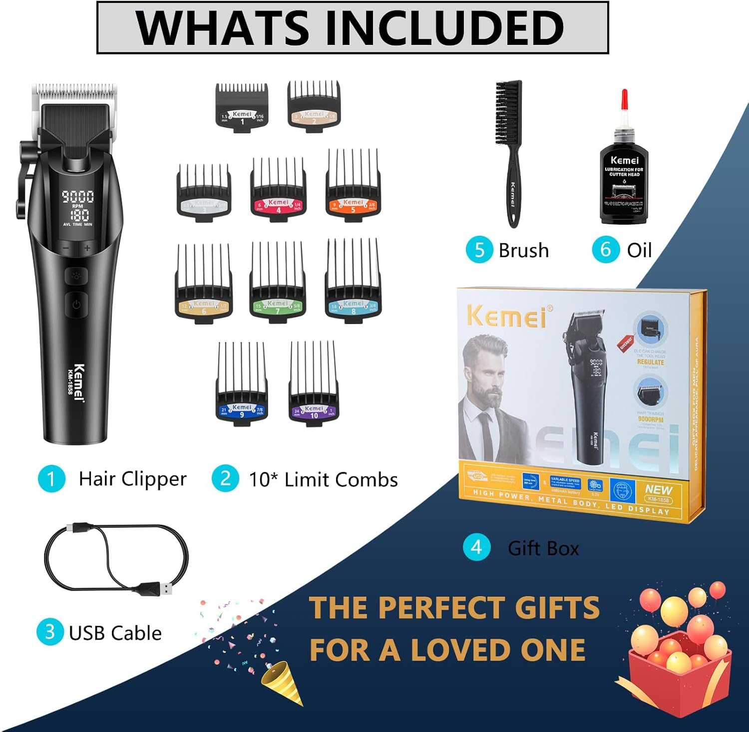 Kemei professional hair clipper with LED screen and 4600 mAh battery KM-1858 — image 5