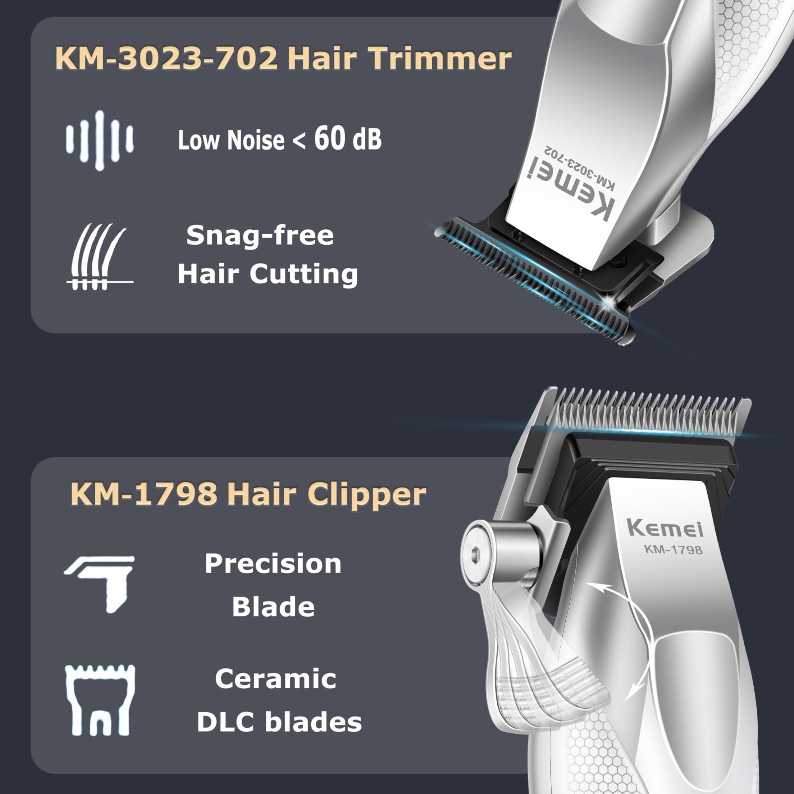 Kemei professional clipping set 3 devices KM-3023-702 KM-1798 KM-T402 — image 2