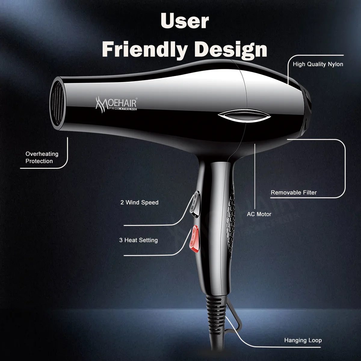 Moehair MO-7191 professional hair dryer for drying and styling hair — image 4