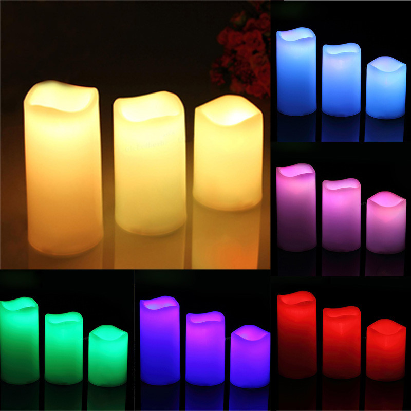 Flameless candles with remote 3 pieces 12 different colors - Led Candle With Remote Control 3 Pcs