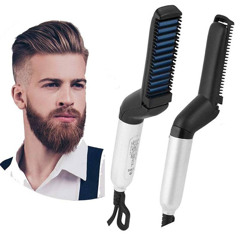 Heat Comb for Men for Hair and Beard Styling - Enzo Beard & Hair Straightener (Black)