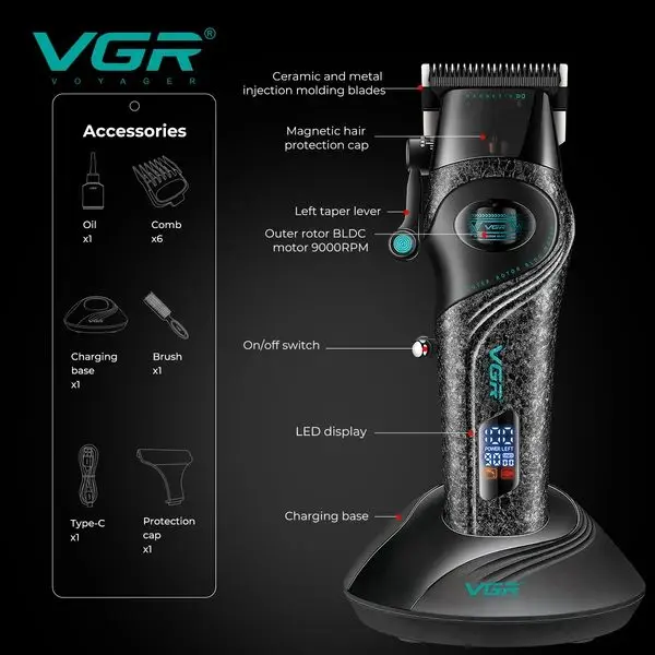 VGR V-857C ماكينة حلاقة وقص شعر احترافية لقص الشعر وتدريجه للاستخدام المنزلي أو الاحترافي — صورة 4