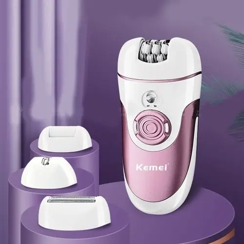 Kemei KM-1307 ماكينة إزالة شعر نسائية 4 في 1 لإزالة شعر الجسم والوجه والعناية بالقدمين باستخدام رؤوس قابلة للتبديل — صورة 4