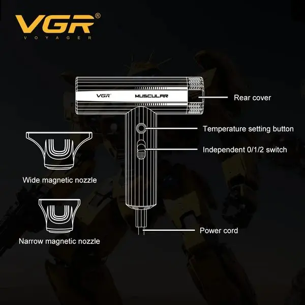 VGR V-285 HD مجفف شعر احترافي لتجفيف الشعر وتصفيفه في المنزل أو الصالون — صورة 4