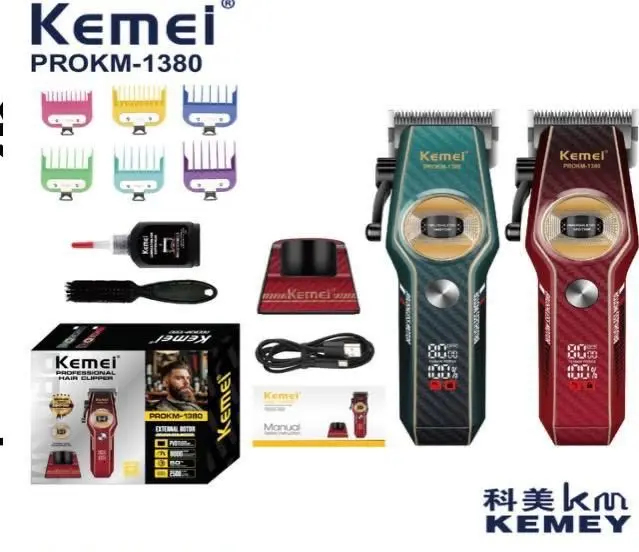 Kemei km-1380 ماكينة قص شعر لاسلكية للرجال لقص شعر الرأس للاستخدام المنزلي أو في صالونات الحلاقة — صورة 2